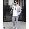 Herenpakken Street Wear Zomer Casual Mannen 2-delige Bruiloft Bruidegom Smoking Slim Fit Prom Formele Outfit Blazer Masculino Jas Broek