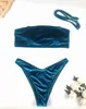 Women's Swimwear Velvet Bikinis Set 2023 Women Brazilian Bandeau Swimsuit Solid Sexy Female Beachwear Bathers Bathing Swimming Swim Suit YQ240112