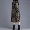Юбки Бархатная юбка для женщин Осень-зима Ретро приталенный крой с разрезом средней длины на один шаг