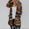 Lente Indie Folk Vest Dames Casual Breien Met Lange Mouwen Zakken Patchwork Grafische Print Halflange Open Vest Jas 240111