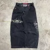 Streetwear JNCO Jeans Y2K Hosen Herren Harajuku Retro Hip Hop Grafik Baggy Schwarz Gothic Hohe Taille Breite Hosen 240112