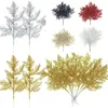 Fiori decorativi 5 pezzi Piante artificiali Rami di pino Glitter Oro Argento Colore Foglie Decorazione albero di Natale Anno 2024 Navidad Home