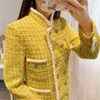 S-XL High Quality Fashion Customized Fabric Tassel Thin Chain Pocket Rhinestone Button Loose Women's Jacket Coat 240111