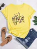 Flower Print Crew Neck Kobiet T-shirt swobodna koszulka z krótkim rękawem na wiosenne letnie ubranie damskie żeńskie topy tee