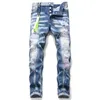 Homem calças de brim magro motociclista jeans denim botão buraco design listra dsq coolguy jeans para marido tamanho grande 40 42 0047 240112