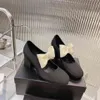 Designer Dress Shoes Classic Brand Round Toe Block Heel High Heels Fashionable Women Spring Autumn Bow Decorated Mary Jane Shoes