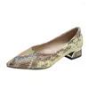 Dress Shoes Fashion Autumn Sexy 3cm Chunky Heel Leather Snakeskin Soft Women Pointed Toe Ladies Yellow