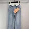 Fashion Jeans Women Designer Pants Womens Monogrammed Straight-leg Jeans Flip-up Collar Loose Fit Washed Wide-leg Pants