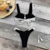Damenbadebekleidung 2024 Neues sexy Bikini-Set mit niedriger Taille, einfarbig, schwarz und weiß, Tanga, Damen-Badeanzug, Riemchen-Beachwear-Badeanzüge, Biquini YQ240112