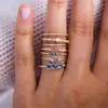 Cluster Rings Vintage Light Blue Zircon Ring For Women Dating Marriage Copper Plated Gold Geometric Fashion Aesthetic Jewelry