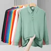 Pulôver camisa masculina golfe polo wear outono inverno manga longa lapela camisas cor sólida botão polos para mulher customizável 240111