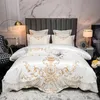 Luxo ouro real bordado cetim e algodão conjunto de cama suave dupla capa edredão consolador fronhas 240112