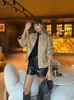 Gold Pailletten Lurex Jacke Frauen Herbst Winter Elegante Stand Reißverschlüsse Langarm Mantel Taschen Weibliche Mode Streetwear Tops 240112