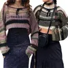 Kobiety szydełkowe wzruszone wzruszeniem swetra w Holzed Contrast Kolor luźny dzianinowy górny grunge ekip