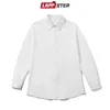 Lappster män koreanska mode vita långärmad skjortor herr harajuku svart överdimensionerad skjorta manlig knapp upp skjortor blusar 5xl 240112