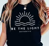 Camiseta feminina Be e Light Sun Shoreline Imprimir Mulheres T-shirt 2024 Nova Moda Casual Sucinta Páscoa Camisa Feminina Conforto Elegante Menina Teeyolq