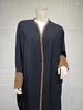Roupas étnicas Dubai Moda Chiffon Leopardo Contraste Cor Aberta Kimono Abayas com Lenço Djellaba e Jilbab Mulheres Muçulmanas Eid Outfits