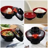 Dinnerware Sets 2pcs Japanese Rice Bowl Traditional Plastic Reusable Small Miso Soup With Lid