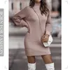 Vintage Winter Strickkleid Damen Chic Rollkragen Laterne Langarm Mini Pullover Kleider für Frauen Ankunft Kleidung 240111