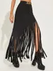 Saias Edhomenn Mulheres Y2k Tassel Saia Elegante Fringe Midi Elegante Cintura Alta Longa Streetwear