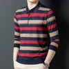 Jesienna zima męska odzież Stripe Button Długie rękaw Polo T-shirt Busines
