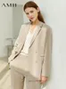 AMII minimalism Spring Office Lady Blazer Women Jacket spets v-hals tank tops höga midjbyxor separat kvinnliga blazers 12060909 240112