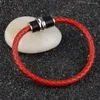 Charm-Armbänder aus echtem Leder für Herren, Edelstahl, Magnetverschluss, handgefertigt, rot, schwarz, geflochten