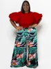 Wmstar Plus Size Two Piece Set Women 2023 Solid Shirts Tops and Print Pants Pockets Wide Leg Fashion Matching Suit Drop 240111