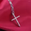 Pendant Necklaces Cross Shape Hanging Necklace Setting Full Cubic Zirconia Water Wave Chain Silver Color For Women