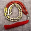 Hängen 8mm Spotted Stone Red Jade Gemstone 108 Beads Mala Tassel Halsband Armband Bön Yoga Classic