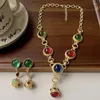 Chaînes Médiévale Coloré Circulaire Géométrique Rétro Court Style Petites Dames Tempérament Collier Chaîne Boucles D'oreilles Femme