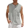 Débardeurs pour hommes 2024 Surdimensionné S-5XL Hommes Lâche Coton Lin Gilets Été Mâle Lacet Poche Solide Sans Manches Casual Mode Tshirt Homme