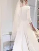 2024 Bohemian Western Country A Line Wedding Dresses Vintage Sexy Jewel Neck Satin 3/4 Long Sleeves Bridal Gowns Robes de Mariee Sweep Train Button Back