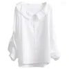 Женские блузки из хлопка 2024, весенняя корейская блузка, модная повседневная рубашка с кукольным вырезом, тонкие девятиточечные рубашки с рукавами-фонариками, женские топы