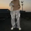 Herrbyxor 2024 Autumn Mens bär glansig fast färg Satin Loose Casual Trousers Drape Wide Leg Stage unisex rak streetwear