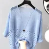 Frauen Pullover Dünne Hohl Stricken Sonnencreme Bluse Für Frauen Rundhals Sieben-Punkt-Manschette Pullover Pullover Weibliche Tops Sommer 2024