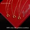 24K Gold Pure Gold Love Heart Chain Pendant Women's Fine Jewelry Gift for Girlfriend And Wife 18K Gold Necklace Woman Jewelry 240111