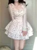 Vestido floral para mulheres francês elegante moda mini festa japonês kawaii doce lolita primavera verão 240111