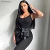 Kadın Tulumları Yükselen Bahar 2022 Siyah Kadınlar Bodycon Tulumlar Yaz Spagetti Strap Bodysuit Sports Legging Seksi Parti Oyunları Genel Femel240111