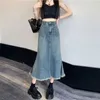 Women Denim Long Skirts Summer Vintage Skirt Side Split Korean Blue Jean 240112