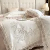 Romantic French Lace Flowers Embroidery Wedding Bedding Set 1200TC Egyptian Cotton Soft Duvet Cover Bed Sheet Pillowcases 240112