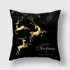 Almohada Blanco y negro Oro Navidad Elk Muñeco de nieve Funda de almohada Decoración Sofá Cubierta Cama Hogar Coche