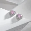 Stud Earrings Ruby Powder Themed Heart Pink Purple S925 Sterling Silver Jewelry Women Grils Ladies