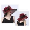 Mujeres elegante ala ancha sombrero de organza verano sol malla floral iglesia gorra nupcial cóctel fiesta boda fascinadores 240111