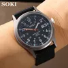 Zegarstka na rękę Wysokiej jakości mężczyzn ogląda markę Soki Canvas kalendarz kwarcowy Nylon Pasek Męski Sport Sports Casual Na rękę zegar Horloge