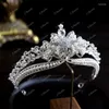 Saç klipleri Fransız 2024 Zircon Crown Bridal Headdress Seti Üç Ana Düğün Döviz Prensesi