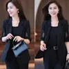 Autumn Vintage Hollow Short Sleeve Jacket With Tank Top Casual Pants Three Piece Elegant Women's Pants Suit Office Set 240112