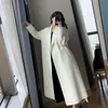 Veste mi-longue en laine mélangée pour femme, élégante, coréenne, longue et épaisse, à bandes, super dentelle, cardigan blanc, manteau en laine, 240112