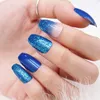 أظافر كاذبة Coffin Press on Blue Ombre Long Phade Ballerina Cover Full Bling for Women and Girls 24pcs