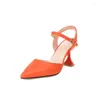 Sandals Solid Bright Yellow Orange Color Strange High Heels Pointed Toe Buckle Strap Fashion Wedding Bride Shoes Summer Women